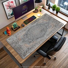 Gray Persian Rug Mouse Pad, Vintage Desk Mat, Large Gaming Desk Pad