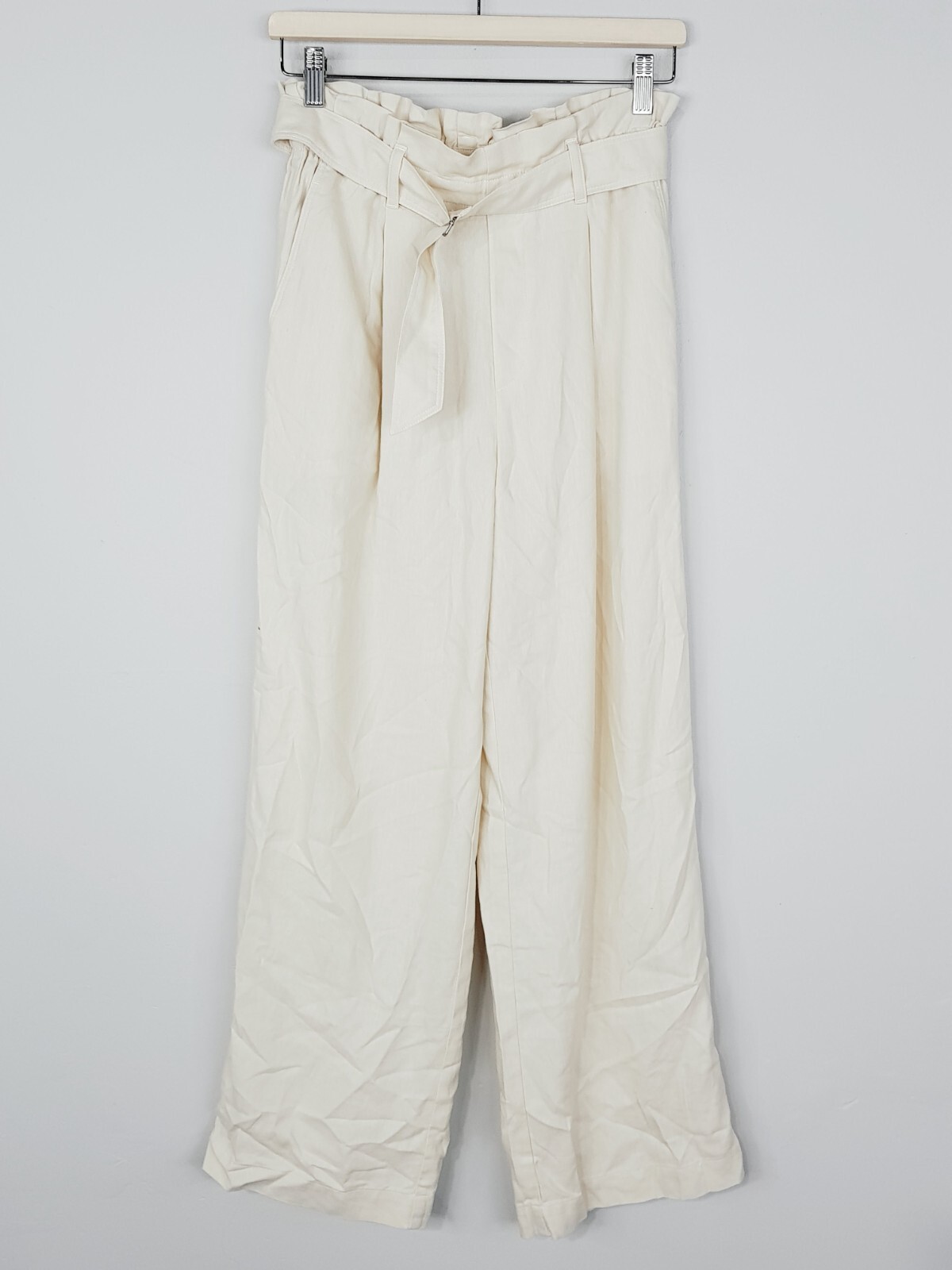 UNIQLO Womens Size XS or 8 Cream Wide Leg Linen Blend Belted Pants