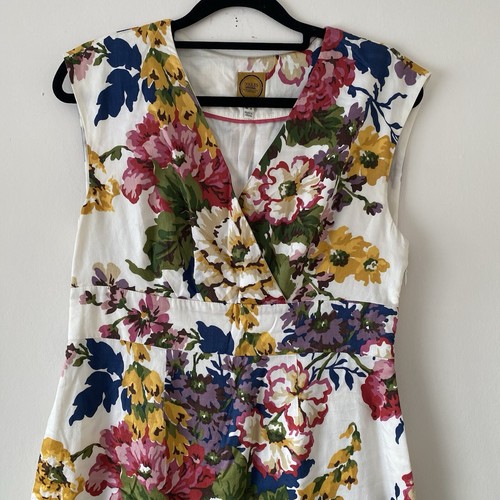 JOULES 100% Cotton Floral Creme Multicolour Floral V Neck Knee Length Dress UK10 - Picture 7 of 7