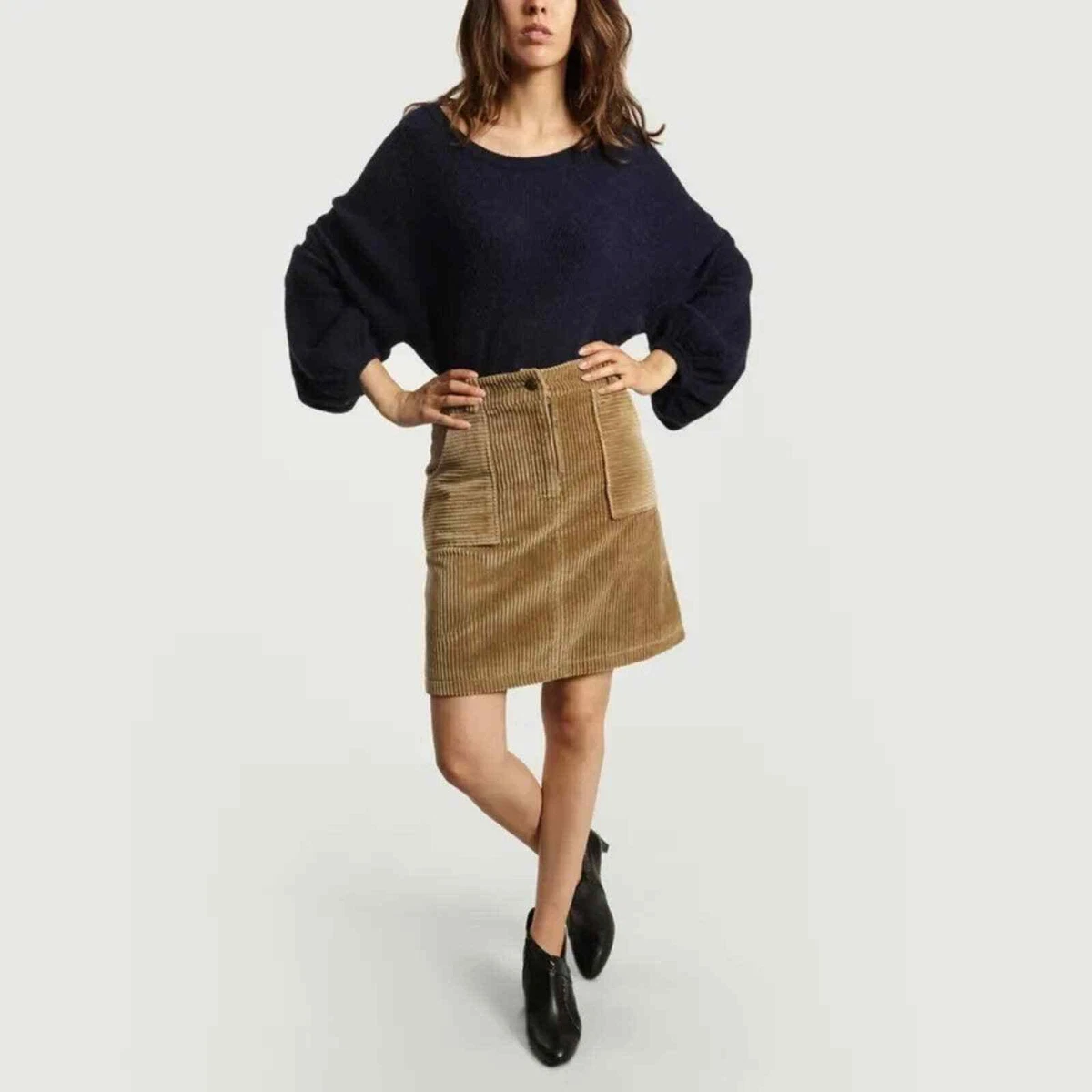 Beige top corduroy skirt