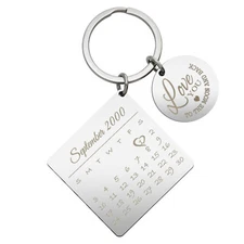 Custom Engraved Personalized Calendar Date w/ Love Stainless Steel Tag Key Chain