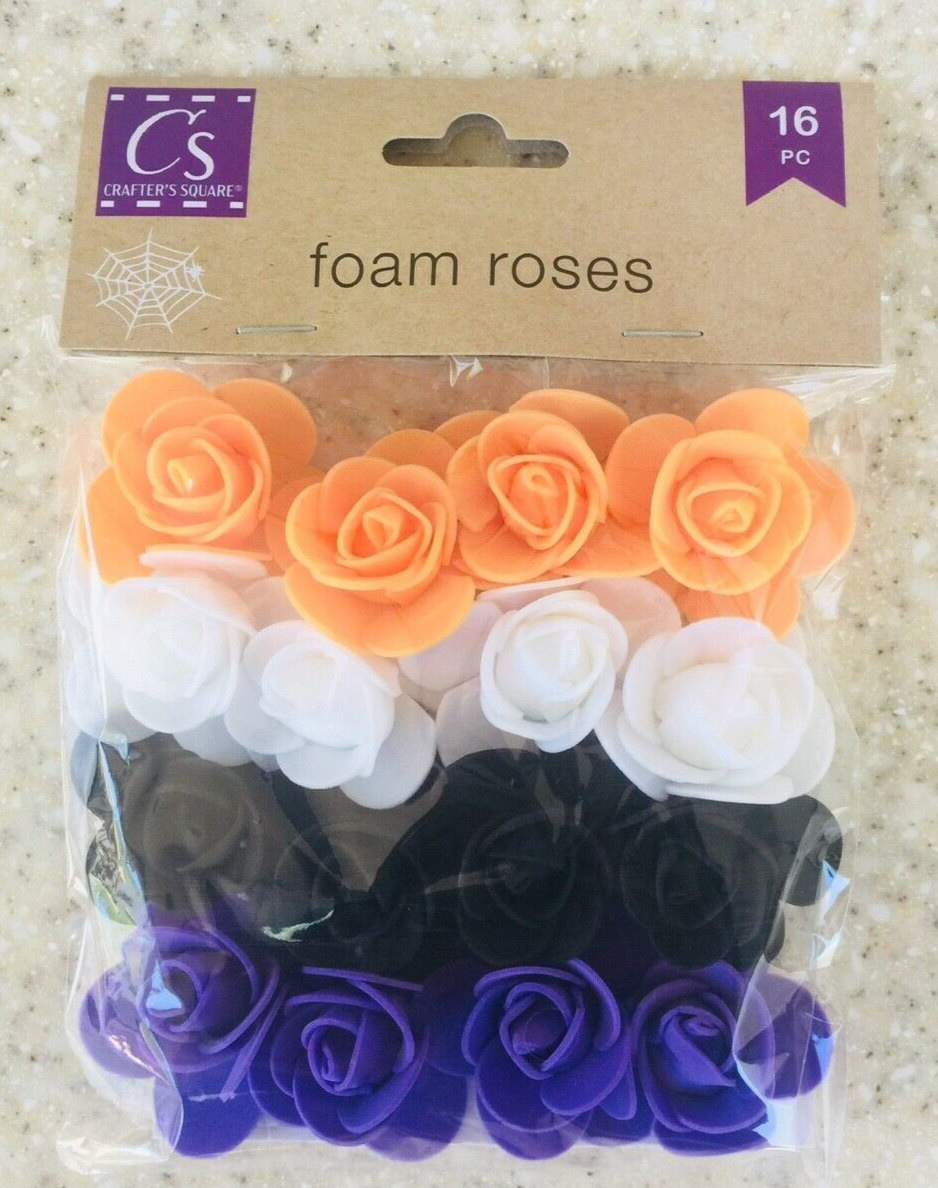 32 Crafter’s Square FOAM ROSES Halloween Orange White Black Purple 16pc