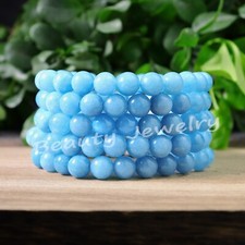 Wholesale 5 Pcs Natural Aquamarine 8mm 6.5" Stone Healing Stretch Bracelet
