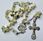Antique Mother of Pearl Rosary Crucifix Silver Medal Religious Jewelry 1683