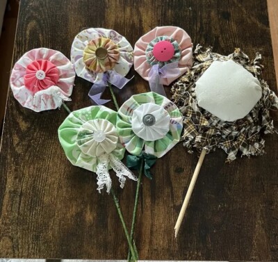 5 Handmade Ruffle Flowers Decor Fabric Pretty Unique