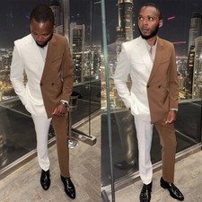 Splicing Men's Suits Slim Fit Peak Lapel Business Casual Double Breasted