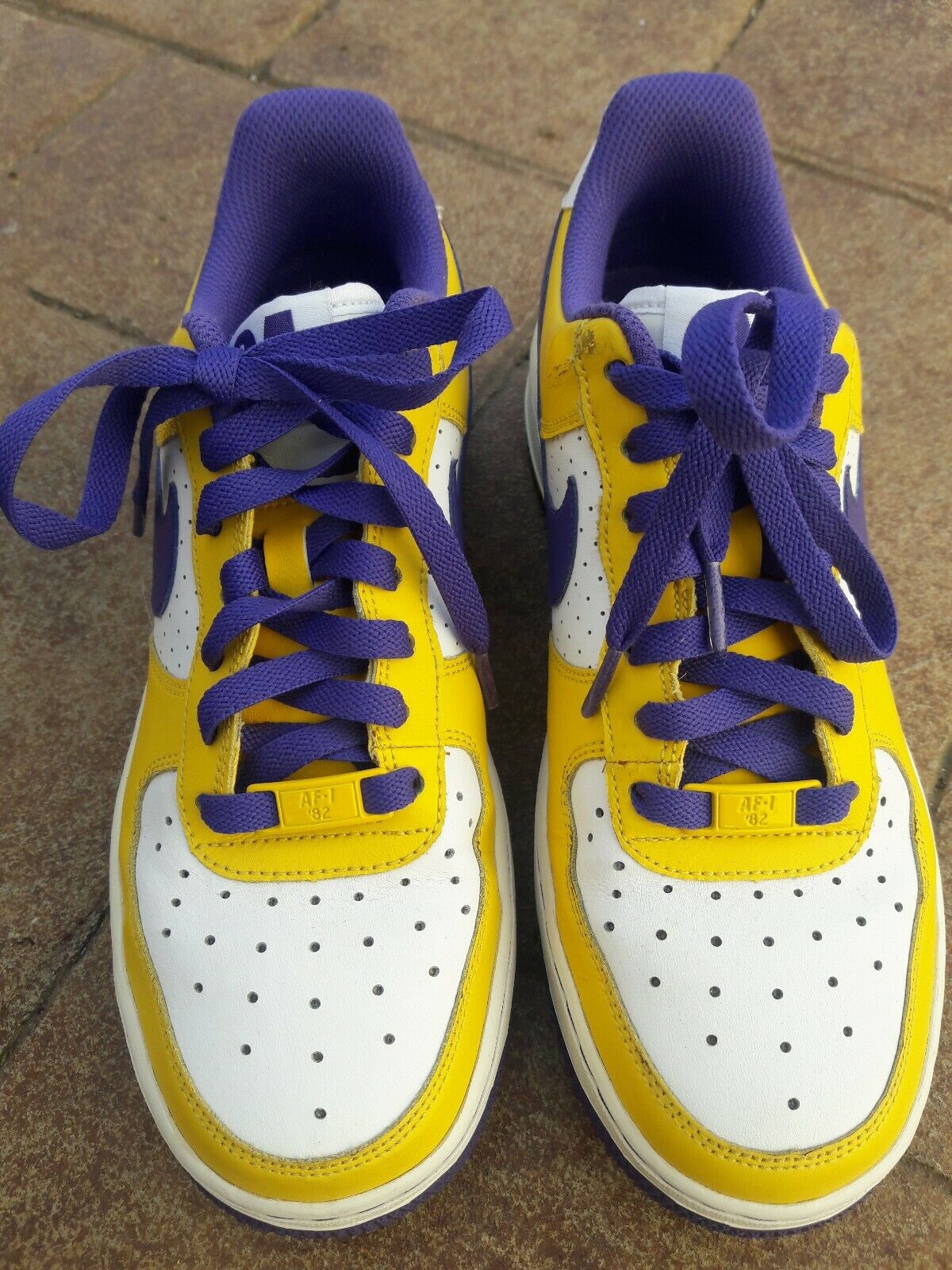 purple yellow and white air force ones