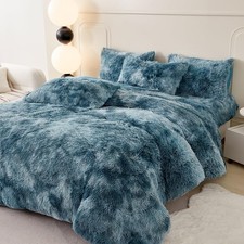 Fuzzy Faux Fur Comforter Set Queen Size 3 Pcs Colorful Plush Shaggy Tie Dye T...