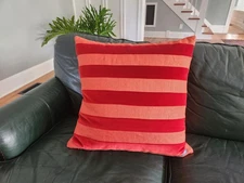 EUC Ryan Studio Parker Linen Velvet Stripe Throw Pillow w Feather Insert 21”