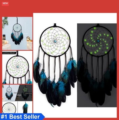 Handmade Blue Dream Catcher Luminous Beads Glow in Dark Wall Hanging Decor