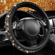 Bling Diamond Steering Wheel Cover Leopard Pattern Crystal Rhinestones Black