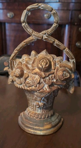 Antique Flower Basket Doorstop English Brass & Cast Iron 19th Century - Picture 2 of 17