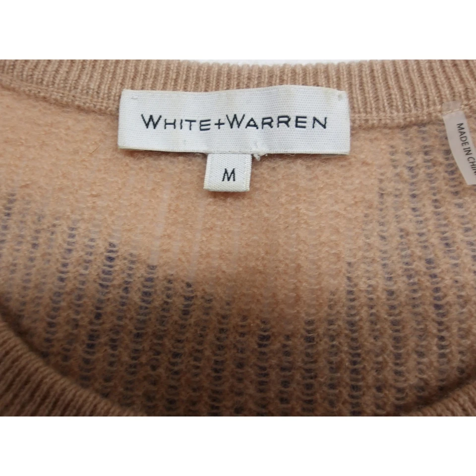 Suéter BLANCO+WARREN Bronceado Acanalado Cuello Redondo Manga Abullonada 100% Cachemira M/#1281 Foto 4 de 4