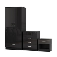 3 Piece High Gloss Bedroom Furniture Bedside Table Wardrobe Set Chest of Drawer