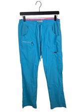 Koi Lite Peace Womens 6-Pocket Drawstring Scrub Pants Slim Fit Size XS Teal Blue