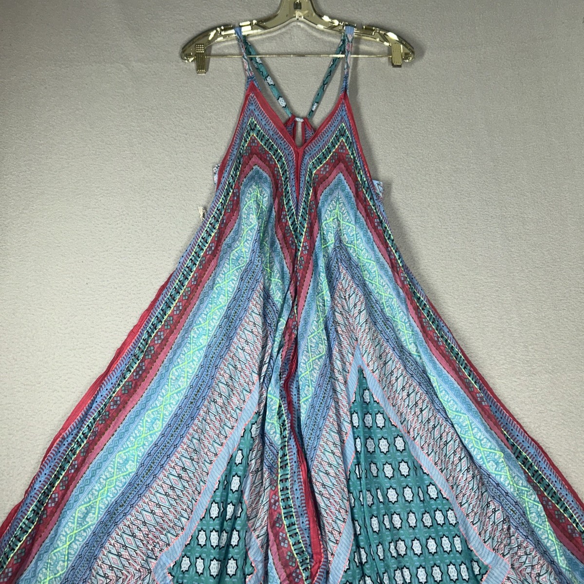 aratta maxi dress Aratta Silent Journey Boho Size M Halter Maxi Dress Multicolor Patchwork