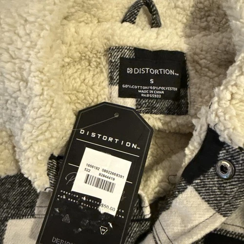 Distortion Unisex  Wool Flannel Jacket Size Small Plaid 2 Side Pocket NEW image 8