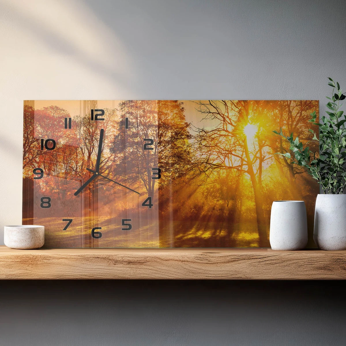 Reloj de Pared Rectangular Horizontal Silencioso Sin Tic Tac Atardecer 60x30 cm