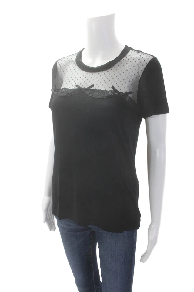 Camiseta informal RED Valentino para mujer con textura manga corta lazo negra talla S Foto 2 de 4
