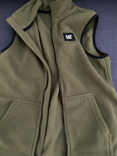 CAT Caterpillar Workwear Olive fleece Vest Full Zippered Boys Medium 10-12 - Picture 5 of 7