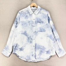 Rails Ellis Top Cascade Tie Dye Shirt M White Blue Sky Clouds Button Front Gauzy
