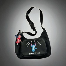 DISNEY LILO & STITCH Primark BLACK Shoulder CROSSOVER PURSE BAG w/ Charm Zipper
