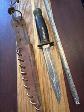 Vintage Marbles Gladstone MI Fixed Blade Knife Leather Stacked Handle