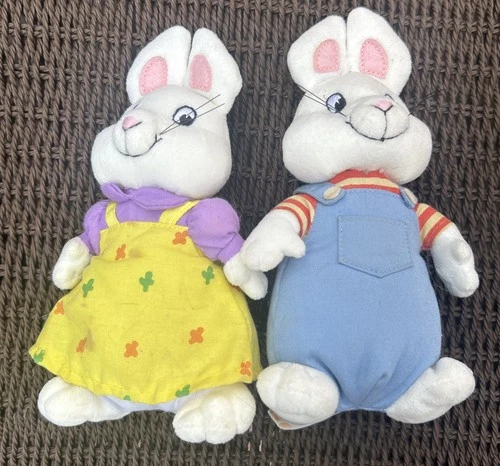Ty MAX & RUBY Vintage 2009 Bunny Rabbit Beanie Baby Plush Set of 2 - 7"