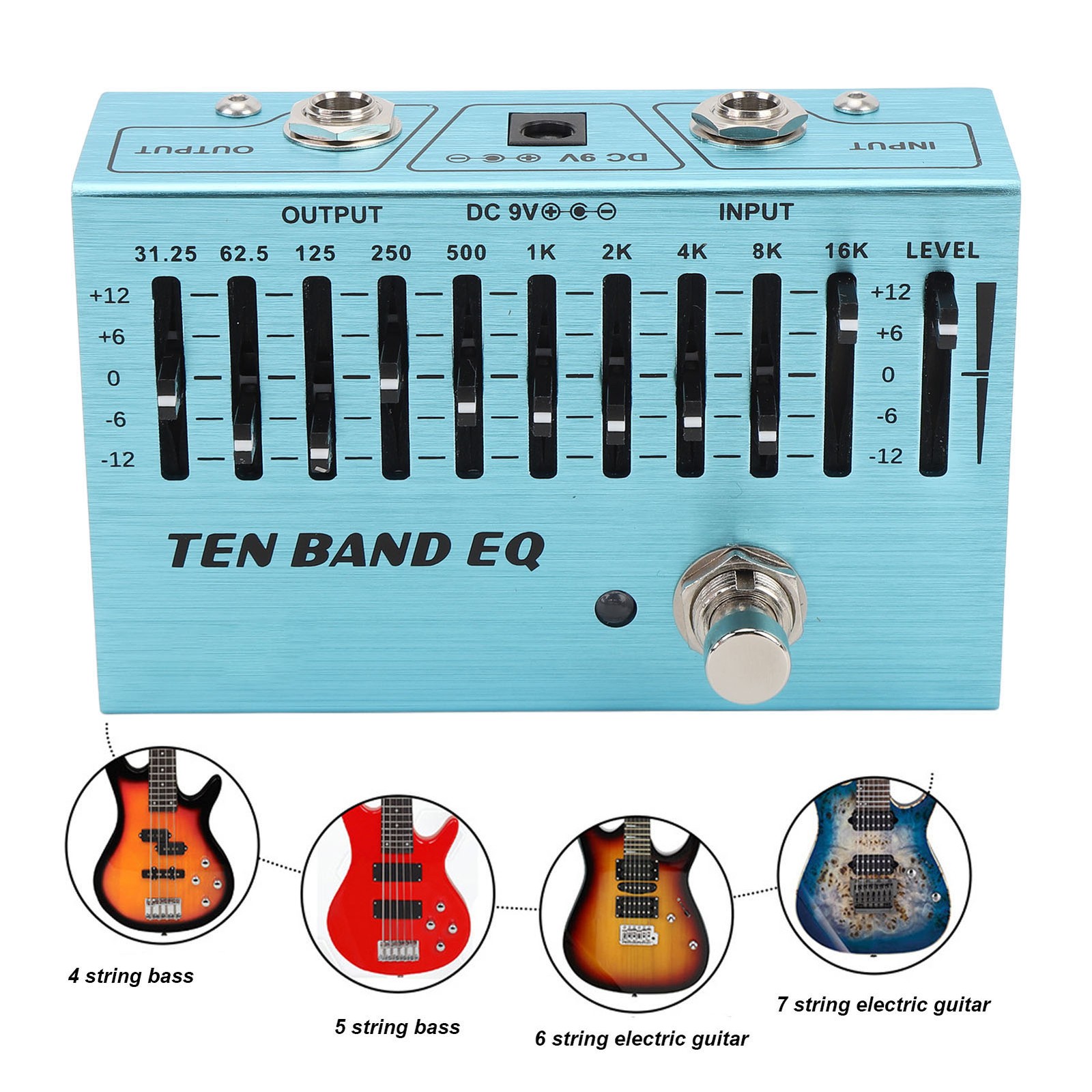 ⁺10 Band EQ Single Block Guitar Bass Mini Equalizer Effect Pedal With True