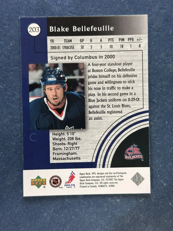 2001-02 Upper Deck SPx #203 Blake Bellefeuille Blue Jackets /999 - Image 2 of 2