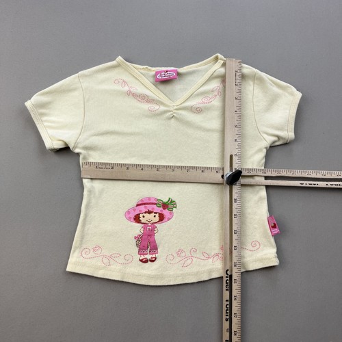 Vintage Strawberry Shortcake T-Shirt Girls Small Yellow Cartoon V-Neck y2k 2002 - Picture 6 of 9
