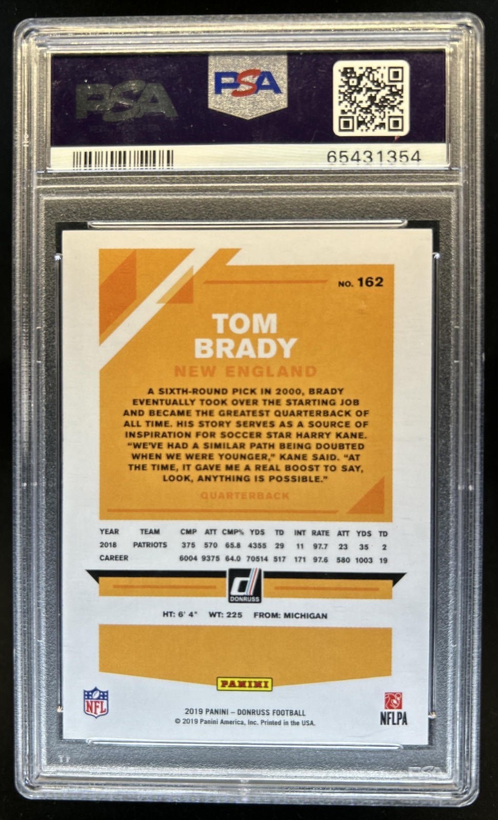 2019 Panini Donruss Tom Brady Jersey Number #/12 Patriots PSA 9 view 2