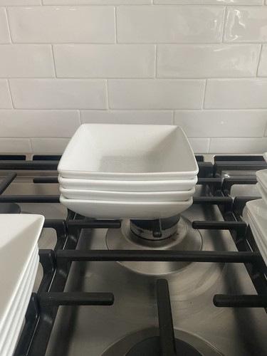 Target Home Square White Porcelain Cereal  / Soup Bowls Set of (4) 6.25” 6 1/4”