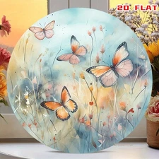 1pc 2D 2D Flat,1 Round Aluminum Wall Decoration- Floral Grassland Art in Pink,Or