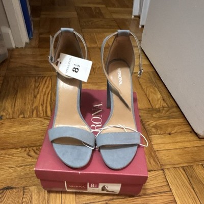 Merona Blue Solid Strappy Open Toe Ankle Strap Block Heel Buckle US 8.5