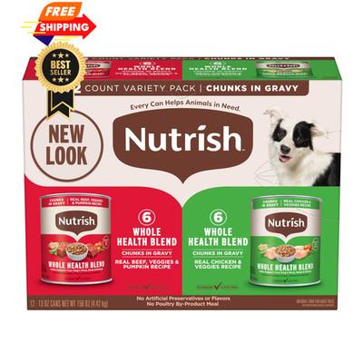 Nutrish Whole Health Blend Chunks in Gravy Variety Pack 13 Ounce (Pack of 12)