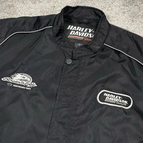 Vintage Harley Davidson Racing Jacket Mens XL Black Nylon Screaming Eagle Biker - product listing photo