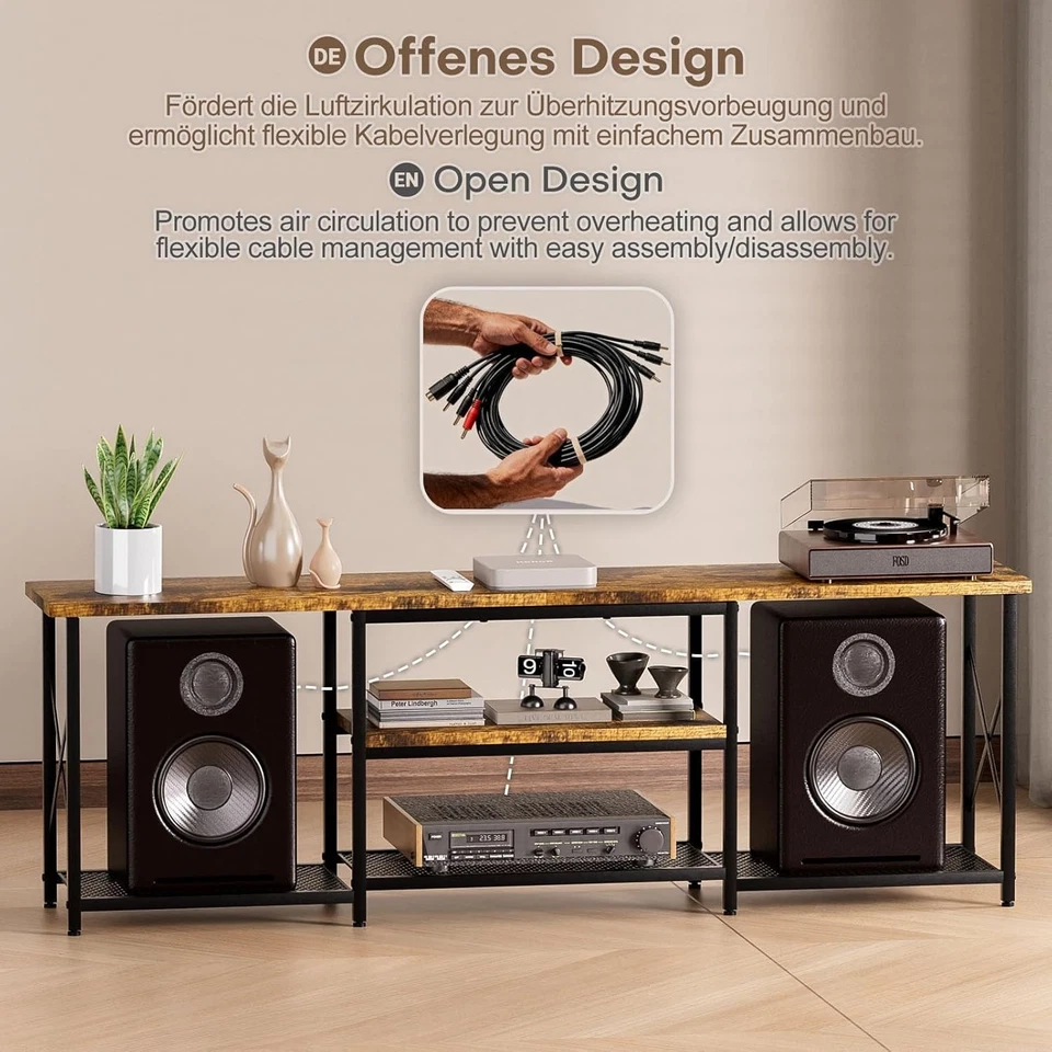 Mobile Porta TV basso con spazi Aperti, vintage nero per TV Fino a 70 Pollici - Image 4 of 4