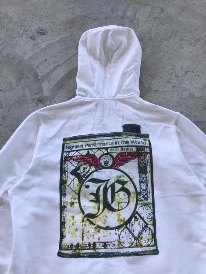 Sudadera con capucha vintage con cremallera John Galliano estampado grande para mujer blanca S Foto 4 de 4