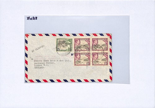 JAMAICA KGVI 6d Block Cover *CLIPPER* Air Mail Kingston THOS COOK London XW312 - Picture 12 of 14