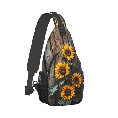 Sunflowers On Wooden Board Sling Backpack Hiking Backpack Crossbody Bag Sport...