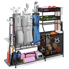 Garage Sports Equipment Organizer,3 Golf Bags Storage Stand,Heavy-Duty Ball S...