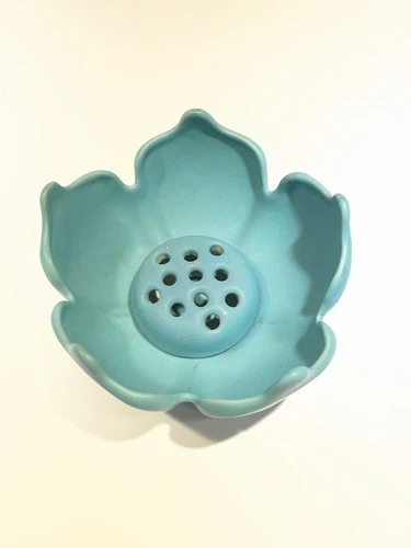 Vintage Van Briggle Art Pottery Ming Blue Lotus Bowl with Flower Frog Colo USA
