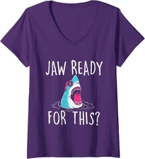 Jaw Ready For This Funny Shark Lover Ocean Wildlife Ladies' V-Neck Tshirt