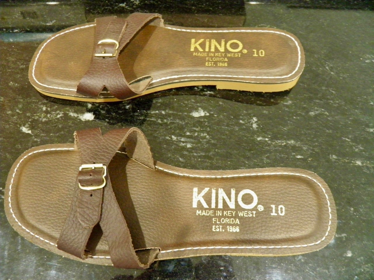 Sandals, Leather Slip on Flat Buckle Open Toe Kino Key West Womens Size 10 Brown-image