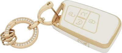 Key ob Cover with Keychain Soft TPU Car Key Shell Case Protector Color: White