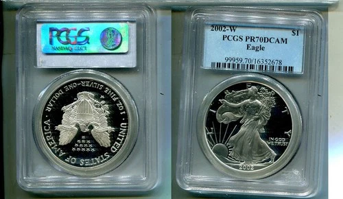 2002 W AMERICAN SILVER EAGLE 1 OUNCE .999 FINE COIN PCGS PR70 8030T