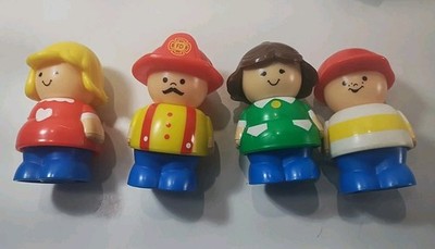 Vintage Shelcore People Toys Lot Of 4 Figures ~ Boy ~ Two Girls ~ Firefighter
