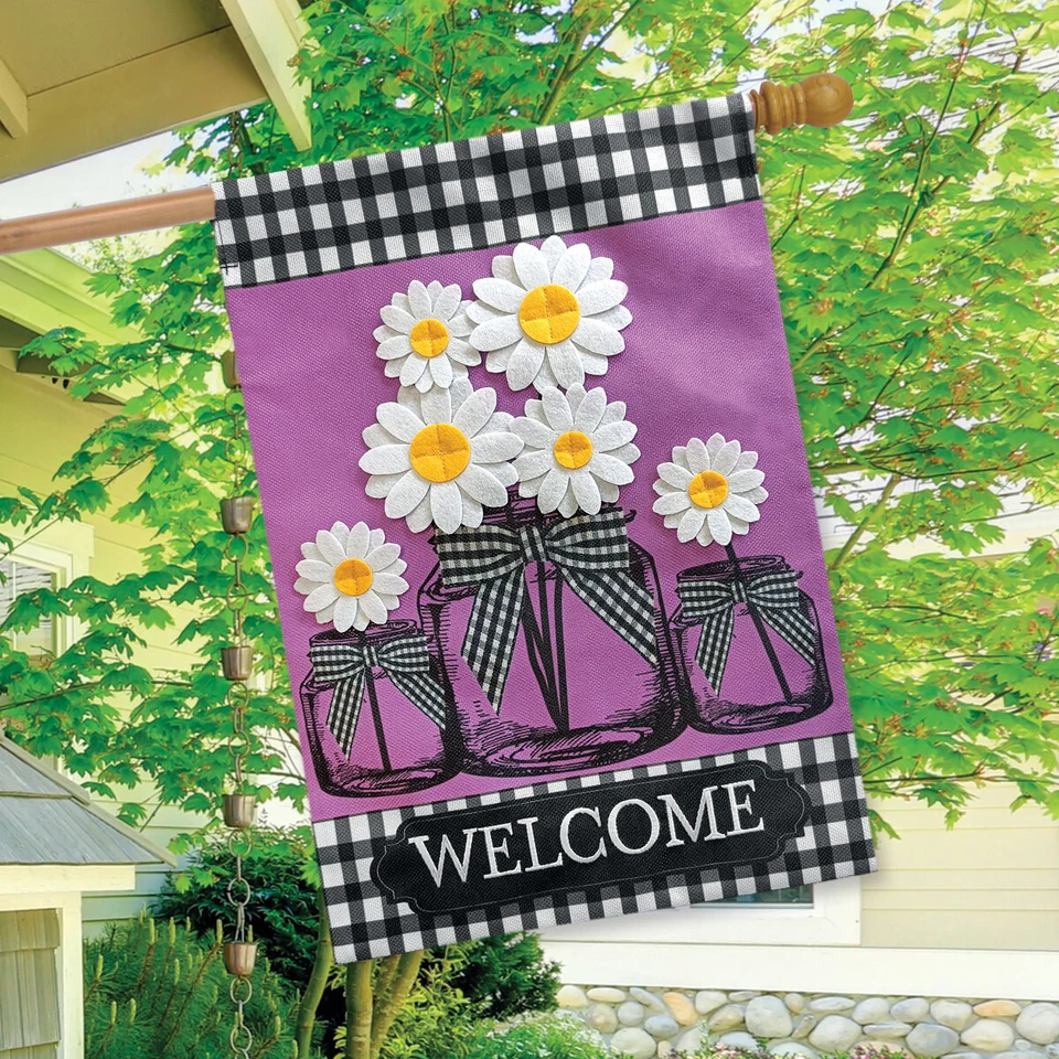 Tarros de margaritas primavera arpillera casa bandera bienvenida floral 28" x 40" Briarwood Lane Foto 3 de 4