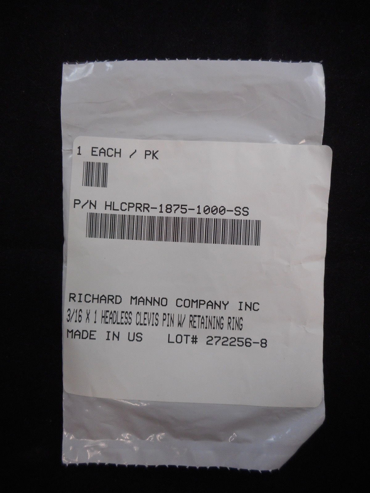 NEW RMC 188 SS Headless Clevis Pin Grooved w/ Retaining Ring 3/16”D 1